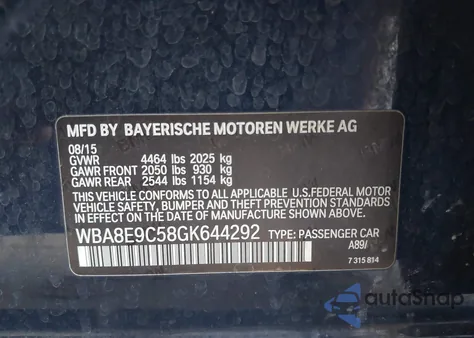 2016 BMW 328I from USA, damaged, VIN WBA8E9C58GK644292